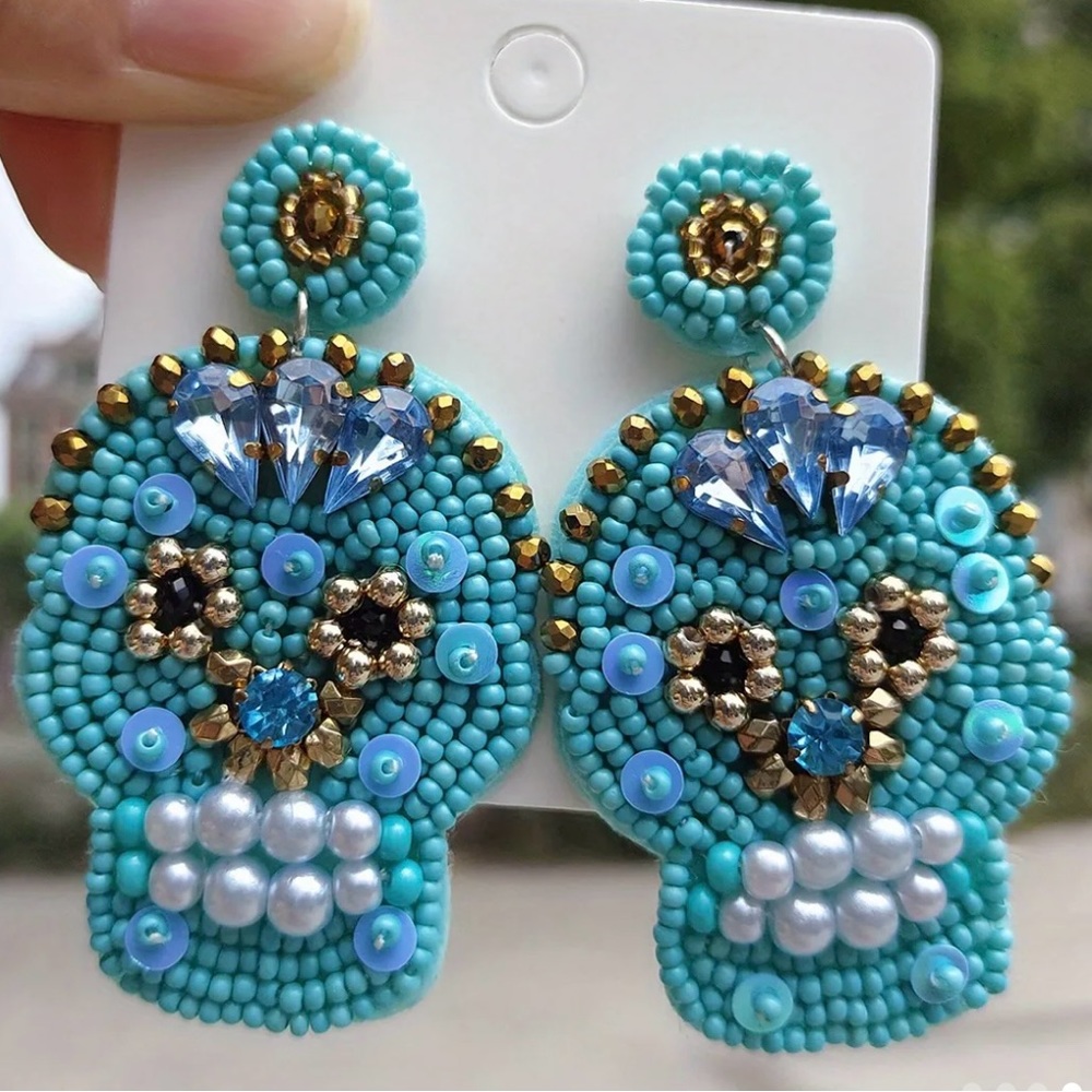 Sugar Skull Turquoise Beaded Halloween